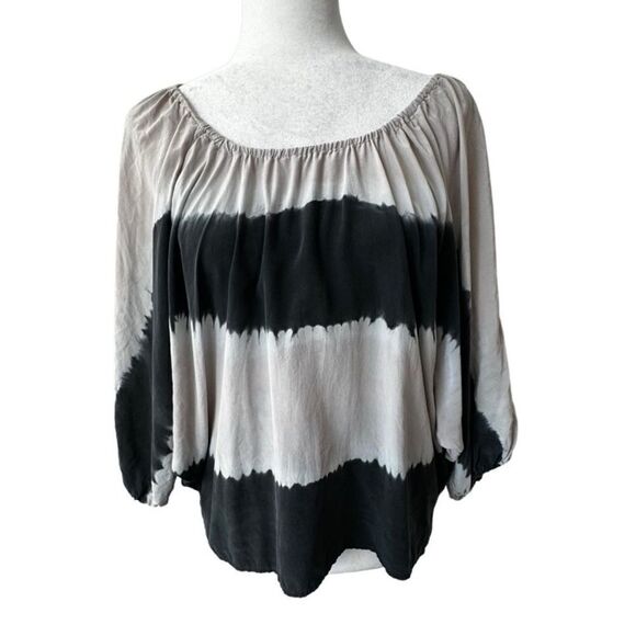 Joie 100% Silk Blouse Gray Black Pullover Bat Wing Sleeves SZ M - Picture 12 of 12